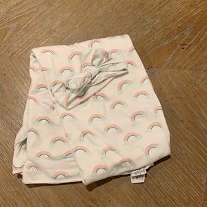 Copper Pearl Rainbow swaddle blanket and bow!